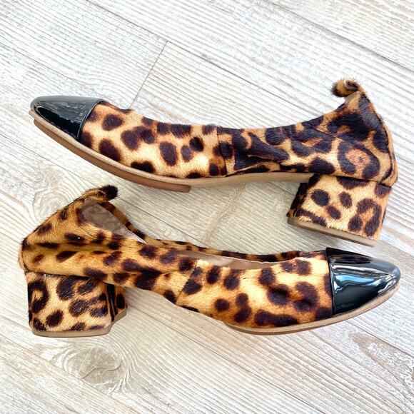Yosi Samra Heidi Block Heel Cap Toe Calf Hair Pumps | Leopard/Black Siz… - Picture 3 of 8